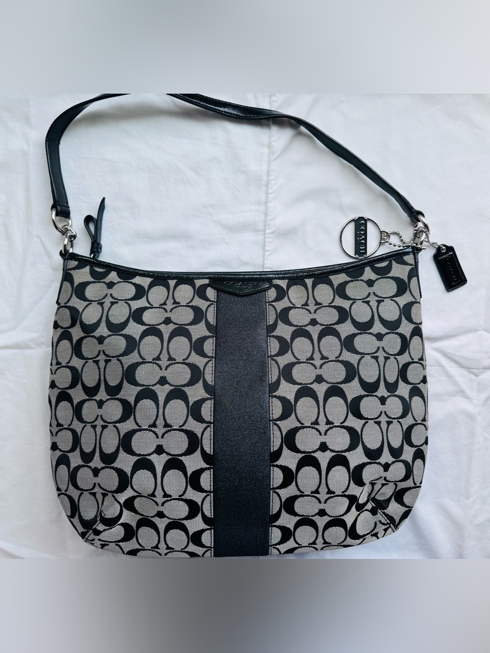 Coach Black and Gray Signature Canvas Shoulder Bag